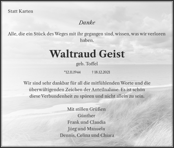 Obituary Waltraud Geist, Brakel