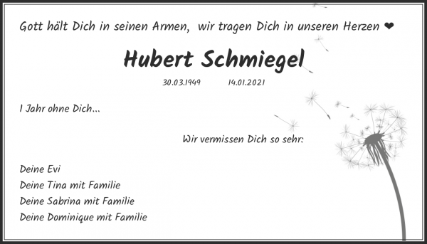 Obituary Hubert Schmiegel, Weiden