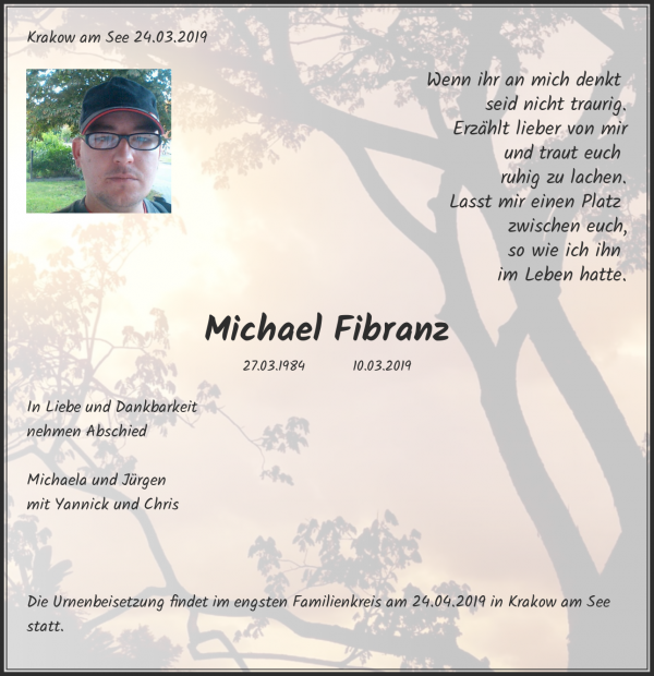 Obituary Michael Fibranz, Boldebuck