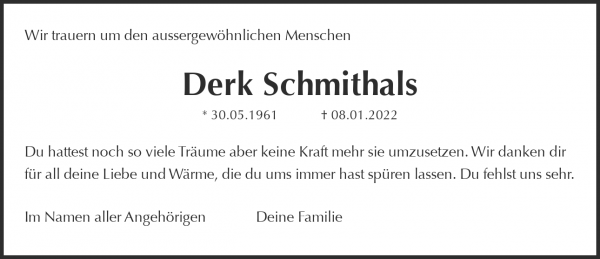 Obituary Derk Schmithals, Herne