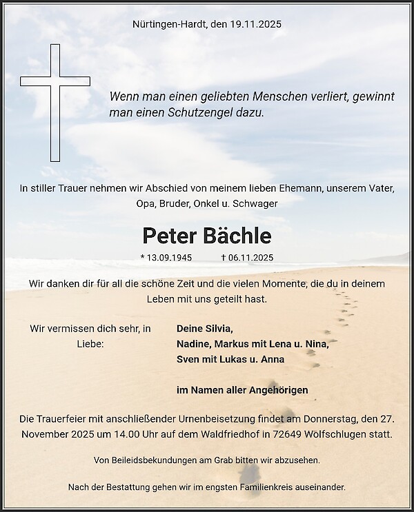 Obituary of Peter B&auml;chle, N&uuml;rtingen