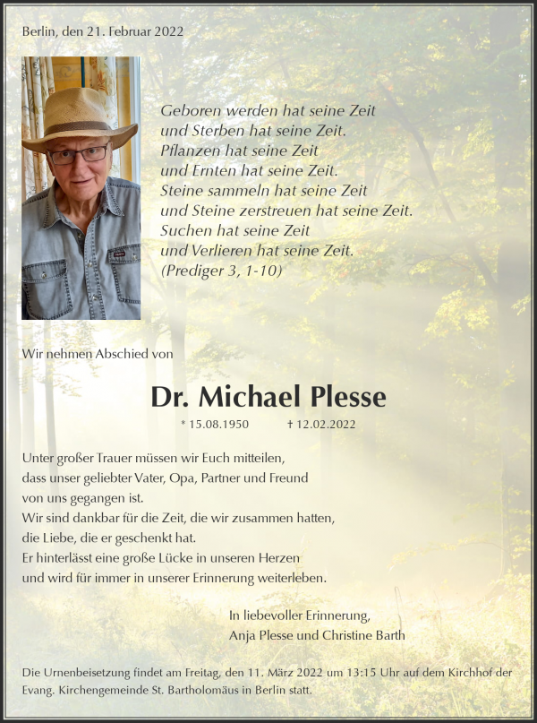 Obituary Dr. Michael Plesse, Berlin