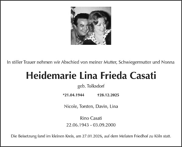 Traueranzeige von Heidemarie Lina Frieda Casati, Köln