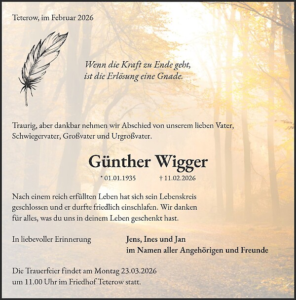 Obituary of G&uuml;nther Wigger