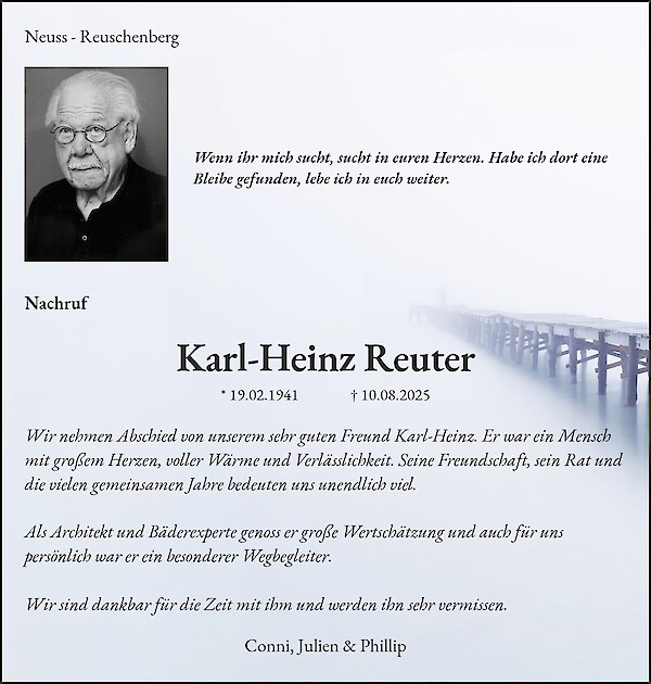 Obituary of Karl-Heinz Reuter, Neuss - Reuschenberg