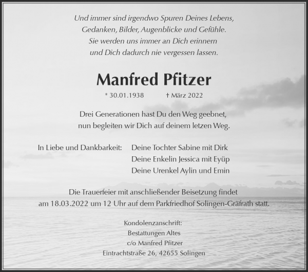 Obituary Manfred Pfitzer, Solingen