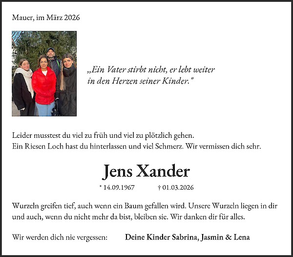 Traueranzeige von Jens Xander