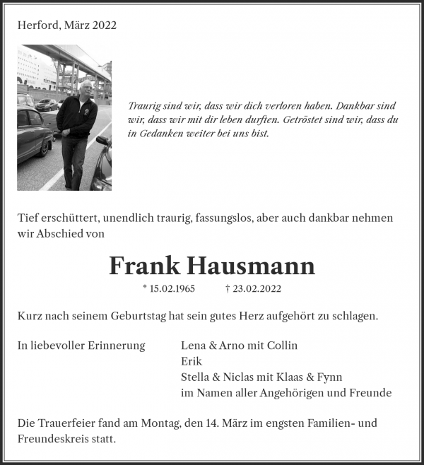 Obituary Frank Hausmann, Herford