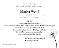 Traueranzeige Marita Wolff, Diesdorf