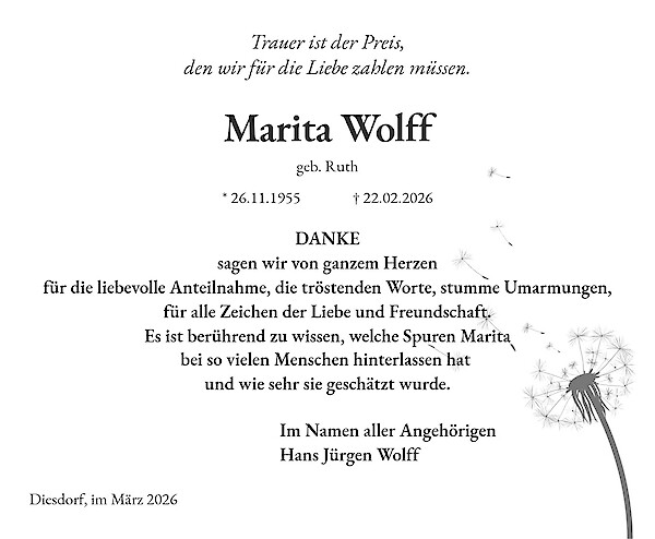 Danksagung von Marita Wolff, Diesdorf