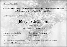 Traueranzeige J&uuml;rgen Sch&ouml;llhorn, Erlangen