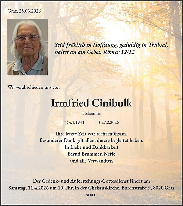 Obituary of Irmfried Cinibulk