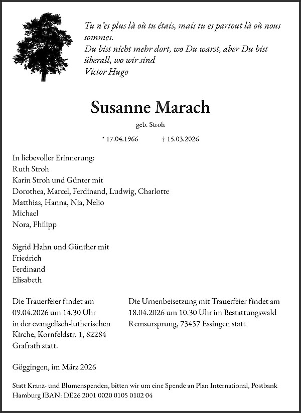 Traueranzeige von Susanne Marach