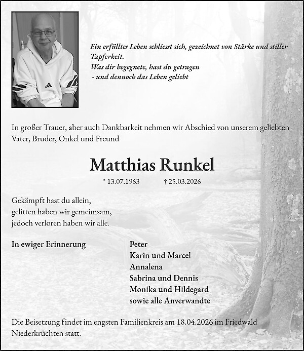 Traueranzeige von Matthias Runkel