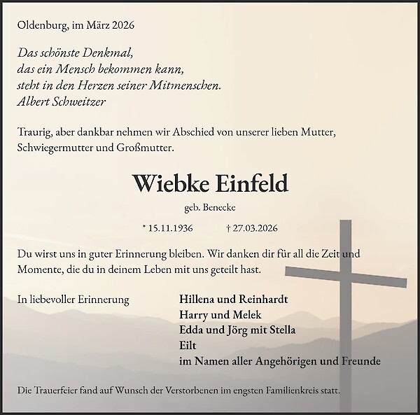 Obituary of Wiebke Einfeld, Oldenburg
