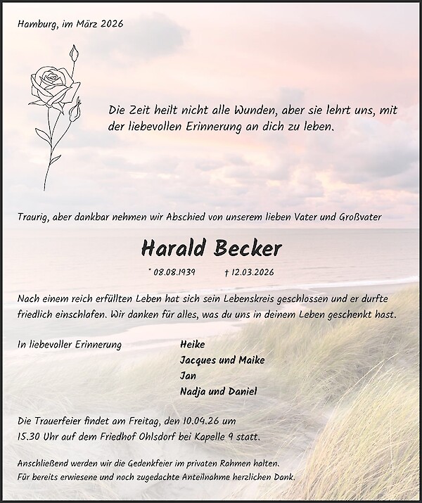 Obituary of Harald Becker, Hamburg