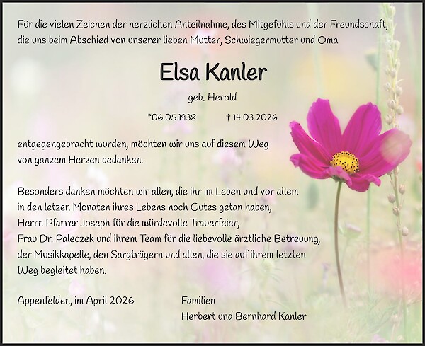 Danksagung von Elsa Kanler