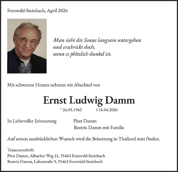 Traueranzeige von Ernst Ludwig Damm