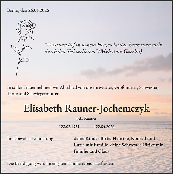 Traueranzeige von Elisabeth Rauner-Jochemczyk