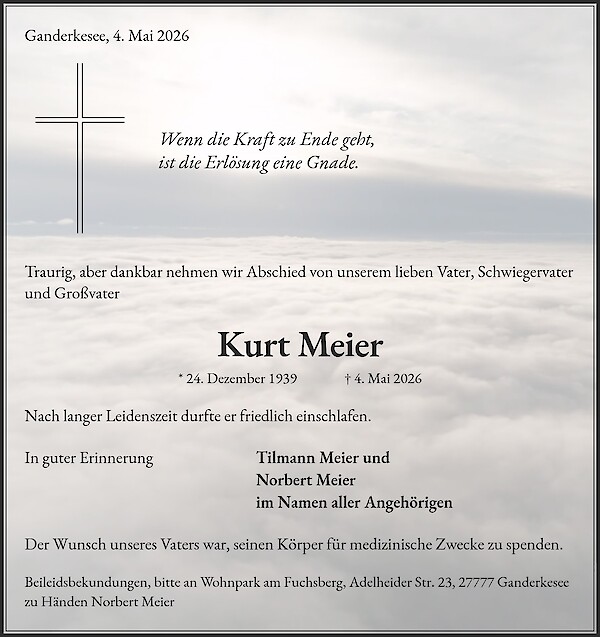 Traueranzeige von Kurt Meier