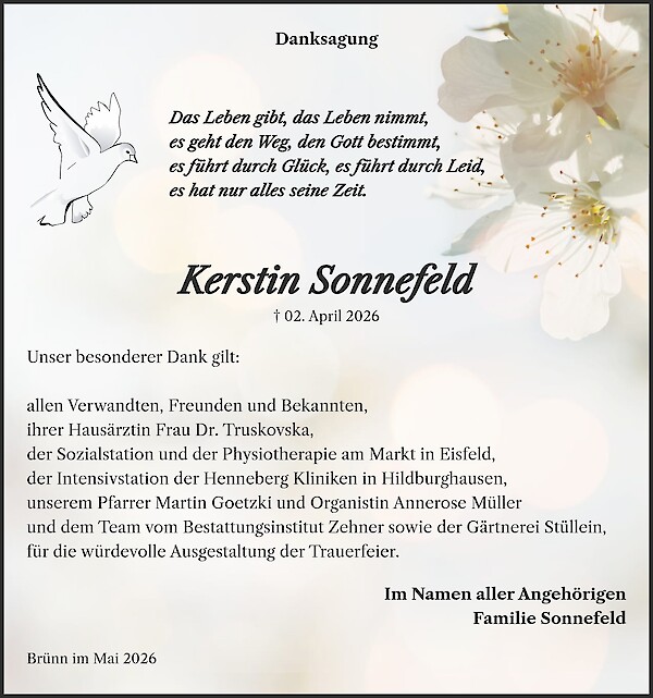 Danksagung von Kerstin Sonnefeld