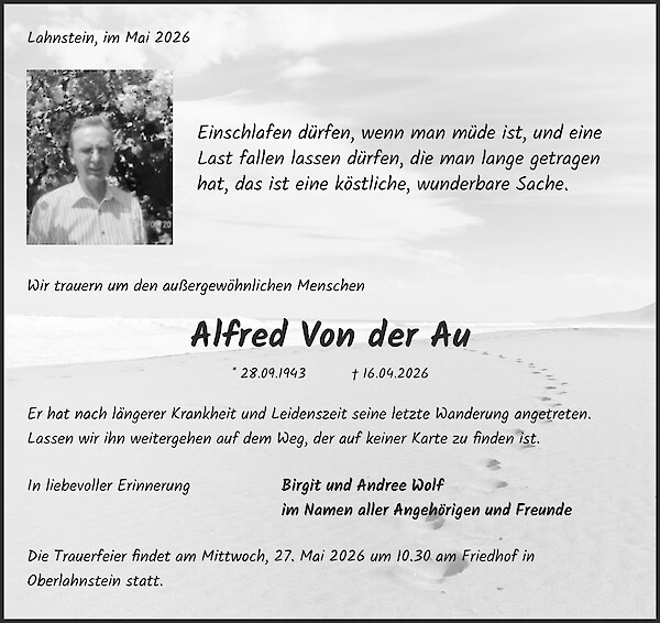 Traueranzeige von Alfred Von der Au