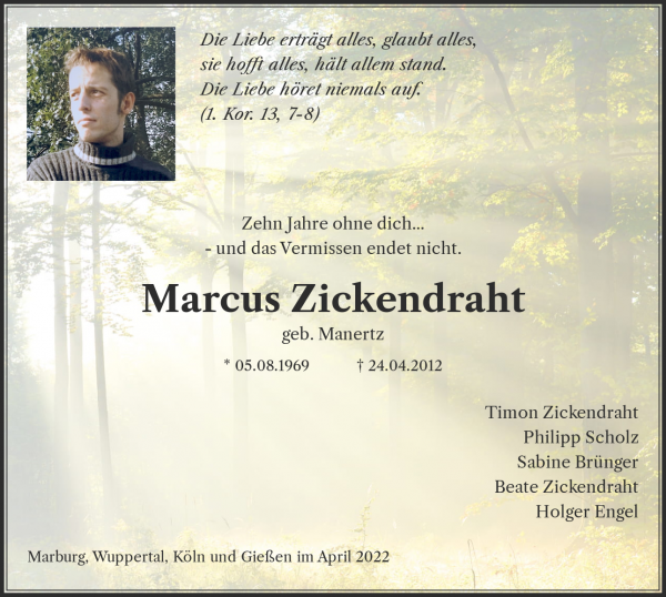 Obituary Marcus Zickendraht, Marburg