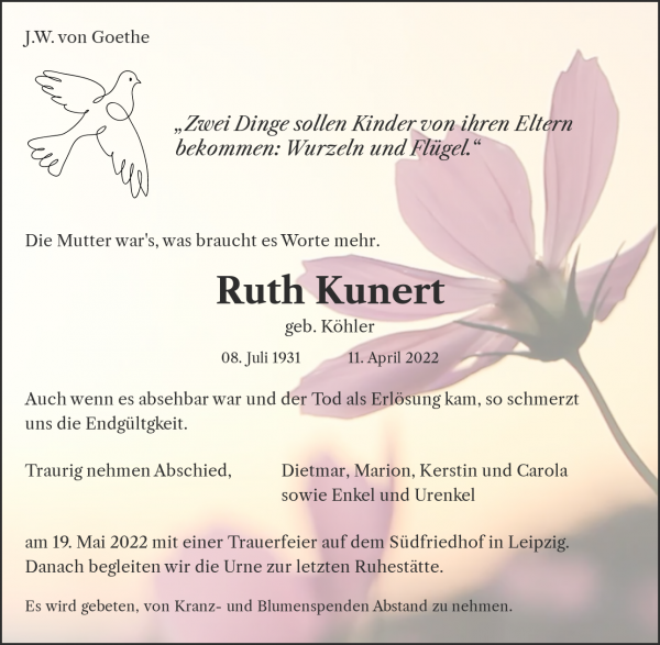 Obituary Ruth Kunert, Leipzig