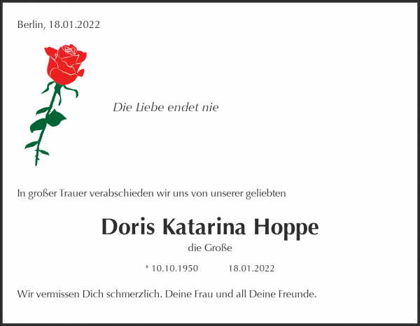 Obituary Doris Katarina Hoppe, Berlin