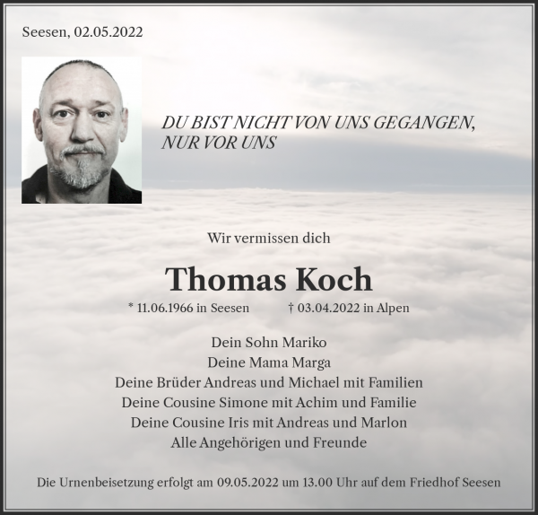 Obituary Thomas Koch, Kevelaer