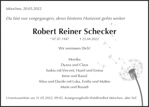 Obituary Robert Reiner Schecker, München