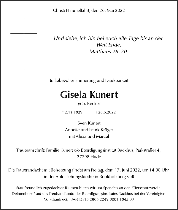 Obituary Gisela Kunert, Rethorn