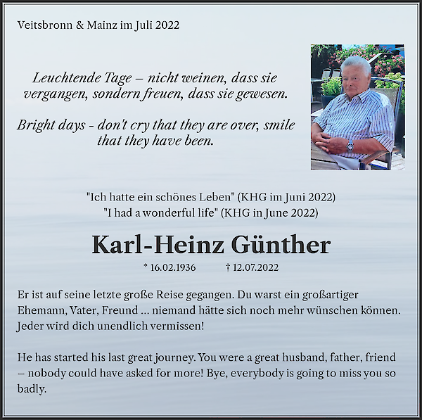 Obituary Karl-Heinz Günther, Veitsbronn