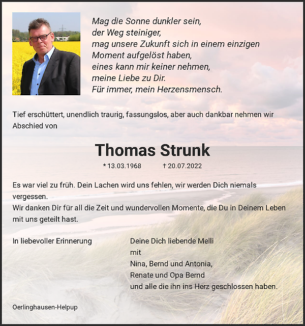 Obituary Thomas Strunk, Oerlinghausen