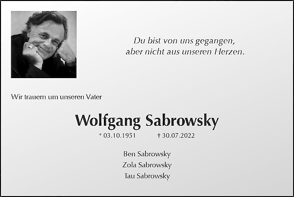 Obituary Wolfgang Sabrowsky, Rosengarten