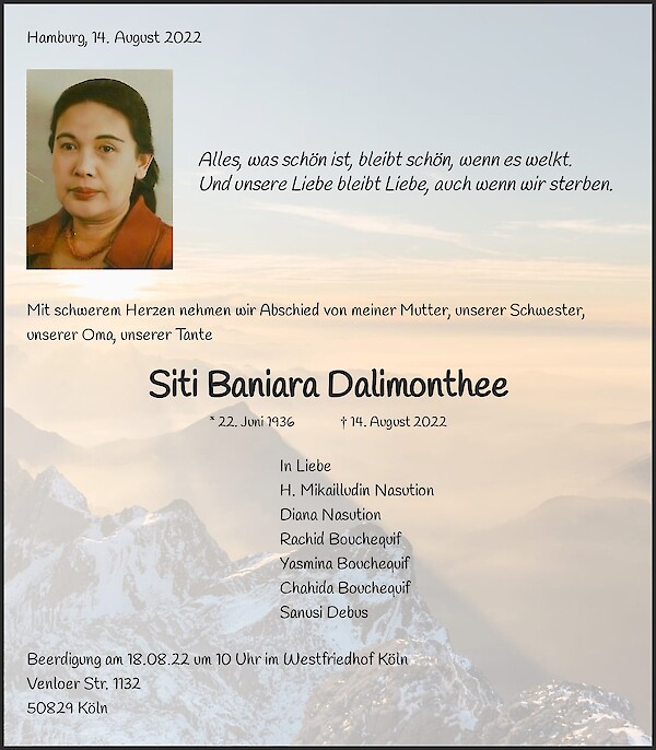 Obituary Siti Baniara Dalimonthee, Hamburg