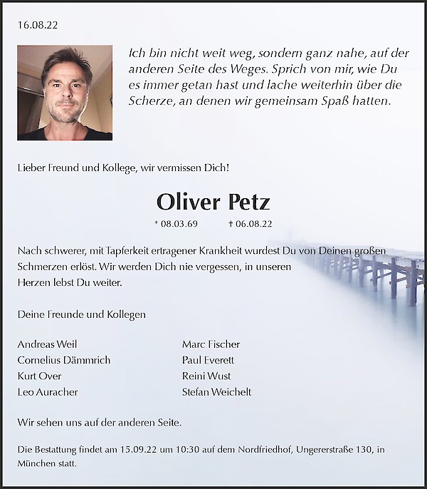 Obituary Oliver Petz, München