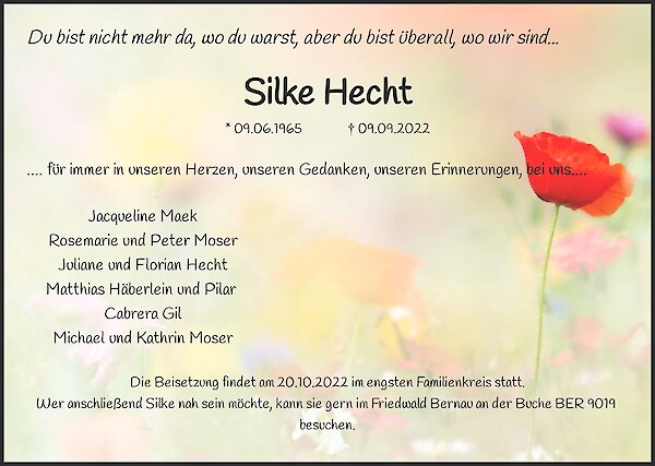 Obituary Silke Hecht, Berlin