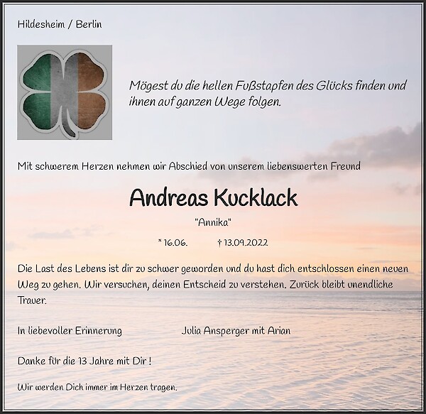 Obituary Andreas Kucklack, Berlin