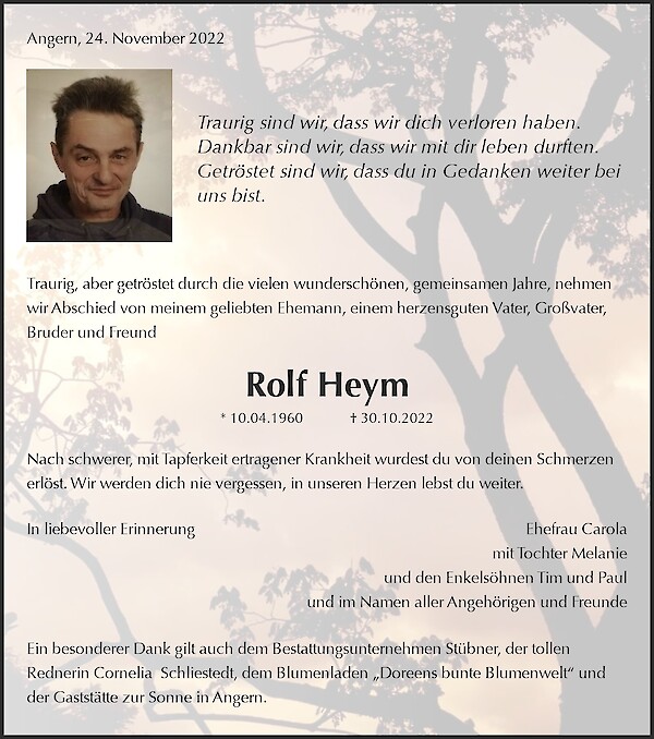 Obituary Rolf Heym, Angern