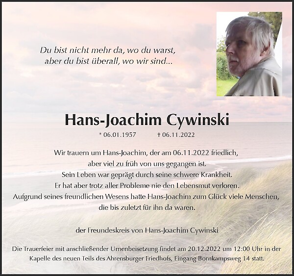 Obituary Hans-Joachim Cywinski, Ahrensburg