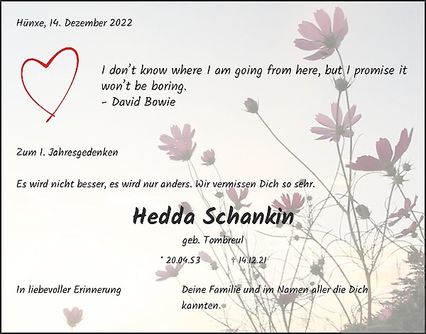 Obituary Hedda Schankin, Bad Dürkheim