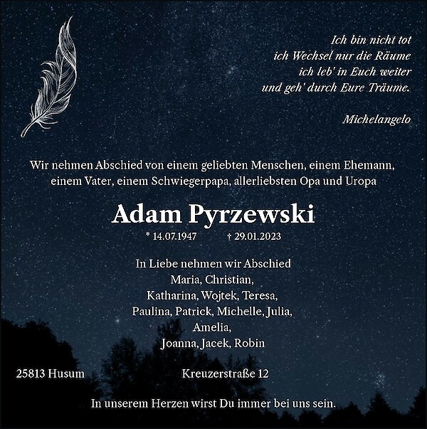 Obituary Adam Pyrzewski, Husum