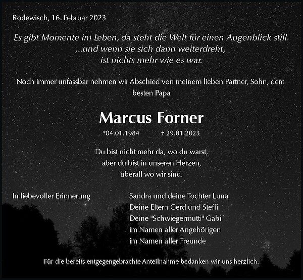 Obituary Marcus Forner, Rodewisch
