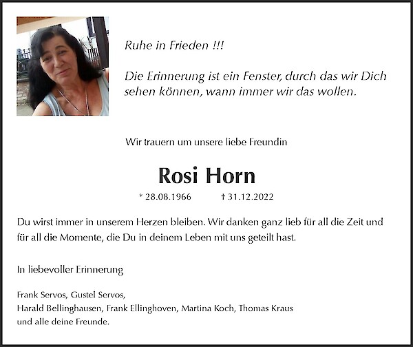 Obituary Rosi Horn, Düren