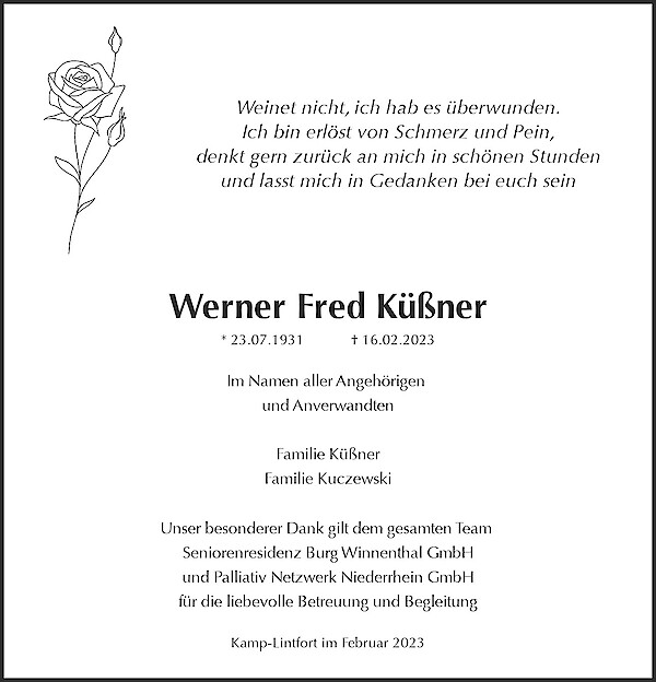Obituary Werner Fred Küßner