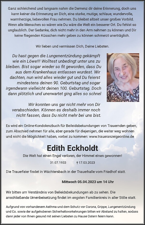 Traueranzeige von Edith Eckholdt, Wächtersbach