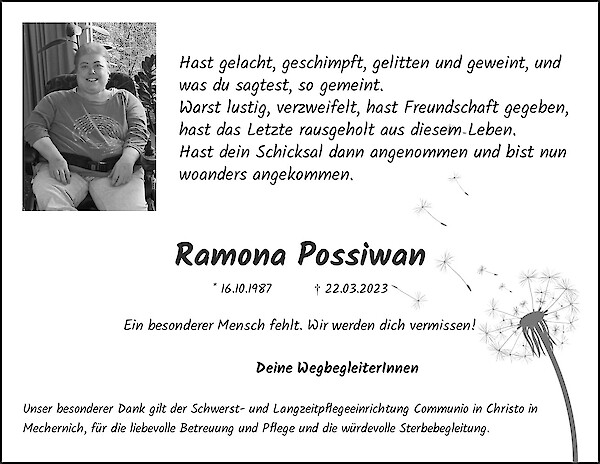 Obituary Ramona Possiwan, Mechernich